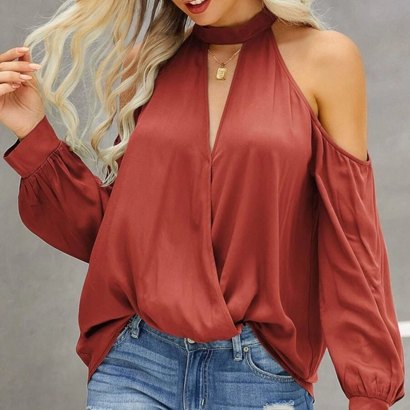 Boho Navy Blue Cut out Cold Shoulder Blouse - Picture 8 of 9